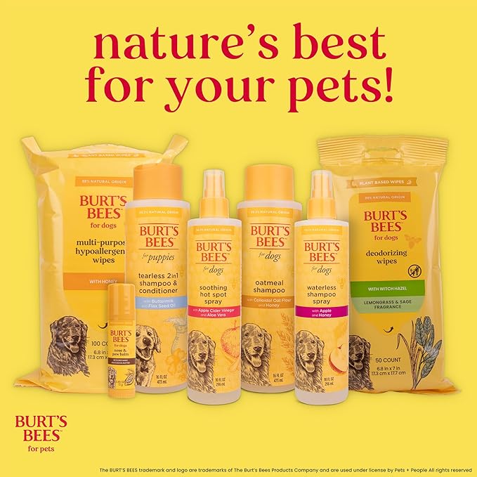 Burt's Bees for Pets Deodorizing Dog Shampoo with Witch Hazel, Lemongrass and Sage Scent, 95% Natural Origin, pH Balanced, No Sulfates or Parabens, for Smelly Dogs, 16 Fl Oz