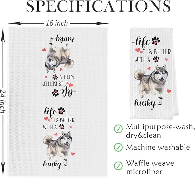 Gqtt Husky Gifts Waffle Weave Kitchen Towels - Funny Husky Hand Tea Towels, Set of 2 (1624 Inches)
