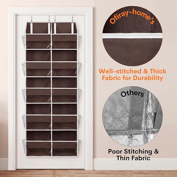 Over the Door Organizer 5 Tiers, Extra Large Behind Door Storage of 10 Compartments, 80 lbs Weight Capacity Over Door Organizer, Door Hanging Organizer for Closet, Diaper Organizer (Brown)