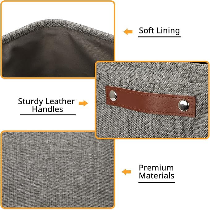 DULLEMELO Grey Storage Baskets for Organizing 2 Pack 16"x12"x12" Fabric Shelf Baskets for Gifts Empty Large Storage Organizer for Closet,Clothes,Toys,Bedroom (Grey)
