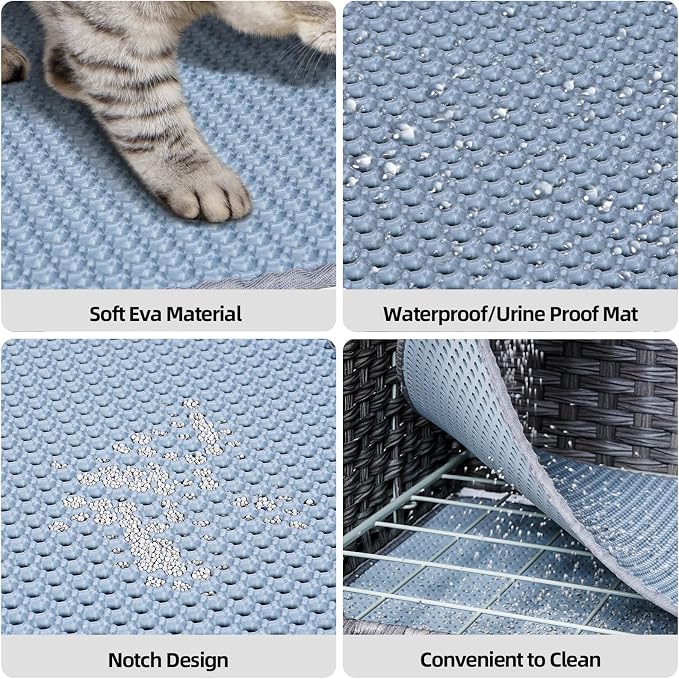 Snughome Cat Litter Box Enclosure Furniture Hidden with Cat Litter Mat, Hidden Cat Washroom Furniture with Door, Handwoven Rattan Cat Washroom Box, Indoor Pet House for Living Room, Bedroom(Grey)