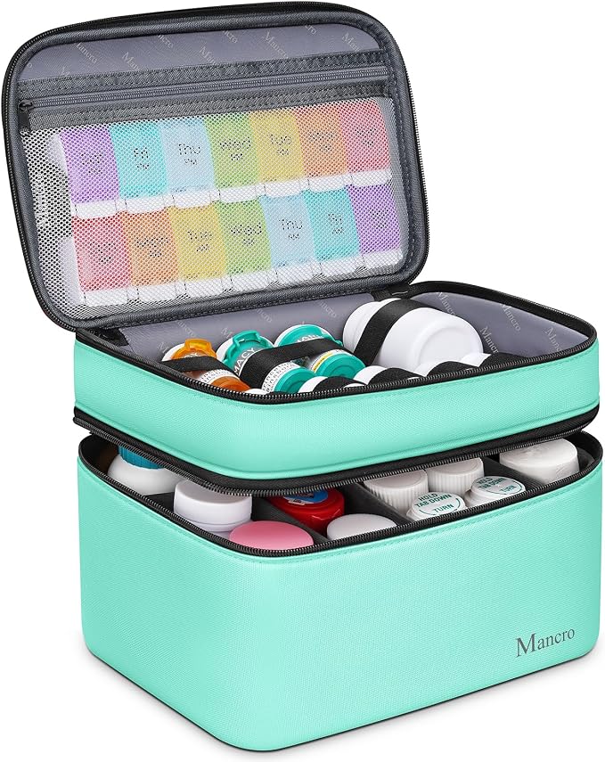 Mancro Dual Layers Medicine Organizer Bag with Lockable Zipper | Pill Bottle Organizer Storage, Medication Bag for Pills, Vitamins, Medical Supplies for Home Storage, College Medicine Kit