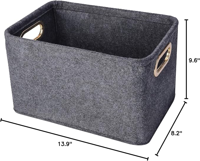 Collapsible Storage Bins Foldable Felt Fabric Storage Basket Organizer Boxes Containers with Handles Metal Handles for Nursery Toys,Kids Room,Clothes,Towels,Magazine