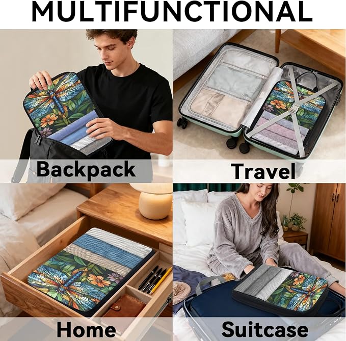 Dragonfly 6 Set Compression Packing Cubes Floral Expandable Packing Organizer for Travel Accessories Luggage Suitcase Bag