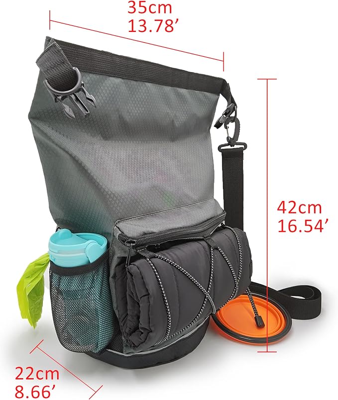 Waterproof Roll Top Pet Dog Food Travel Organizer Storage Bag Trash Bag Dispenser for Trips Outdoor Camping Free 350ml Portable Folding Bowl, 30 Cups / 10 lbs Large