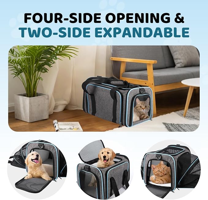 Cat Carrier - Airline Approved Expandable Soft Side Pet Carrier, Collapsible Pet Travel Bag Carrier with Foldable Pet Bowl for Cat Small Animals Under 14LB, 17 * 11 * 11