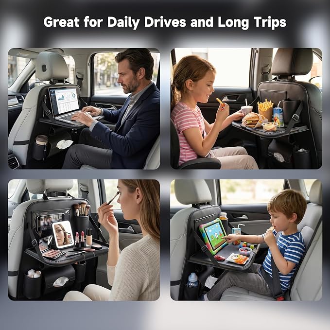Car Seat Back Organizer with Foldable Table Tray Back of Seat Car Organizer with Touch Screen Phone Holder Premium Pu Leather Material for Kids, Pets & Travel Accessories(1 Pack)