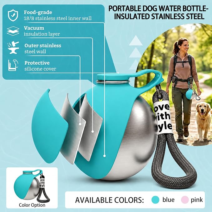 Portable Pet Water Bottle & Collapsible Dog Bowls, Spill Proof Water Dispenser, Cat Food Container & Dog Treat Holder, Small Size Pet Supplies Travel Accessories for Puppy Walking & Gifts