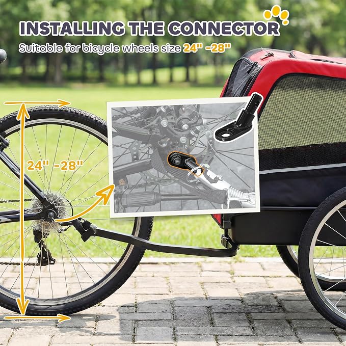 PawHut Dog Bike Trailer 20" Air Tires for Small Medium Breeds 44 lbs | Pet Cart Bicycle Carrier, Quick-Release Wheels, Reflectors, Flag, Dog Cart for Bicycle