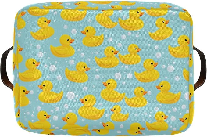 Yellow Duck Cute Storage Basket Fabric Bathroom Baskets Blue Bath Bubble Open Home Storage Bins Boxes Foldable Organizer Bag for Baby Cloth Pet Toy Book Shelf Closet Baskets 16×12×8 Inches 2 Pack