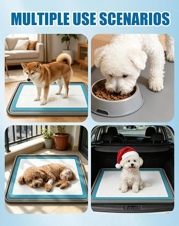 Puppy Pad Holder, 24"x24" Silicone Dog Pee Pad Holder Tray with Raised 0.75" Edge,No Spill Leak-Proof Mat Holder for Dog Training Pads,Square Potty Trays, Gray