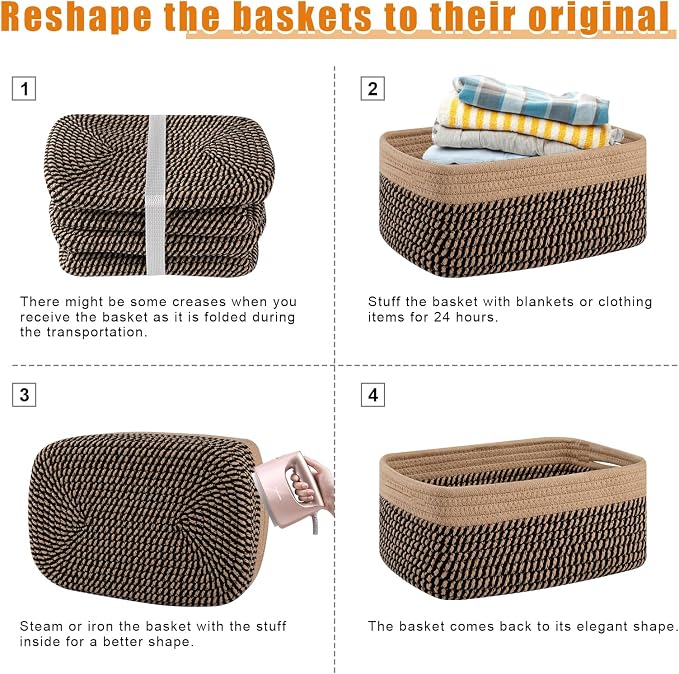 OIAHOMY 4 PACK 7L Storage Baskets for Organizing Storage Bins Black/Yellow | Small Bins for Shelves Small Storage Basket Shelf Baskets Organizer Baskets for Gifts Empty Cute Decorative Storage Bins