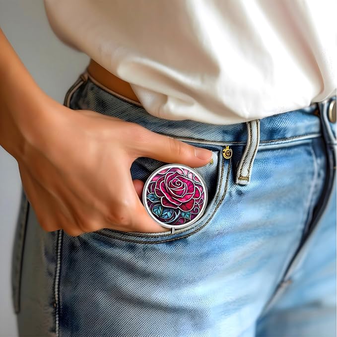 Pill Box-3 Compartment Small Pill Case for Purse & Pocket Mini Metal Pill Holder Travel Pill Container to Hold Supplements Vitamins BPA-Free (Rose)