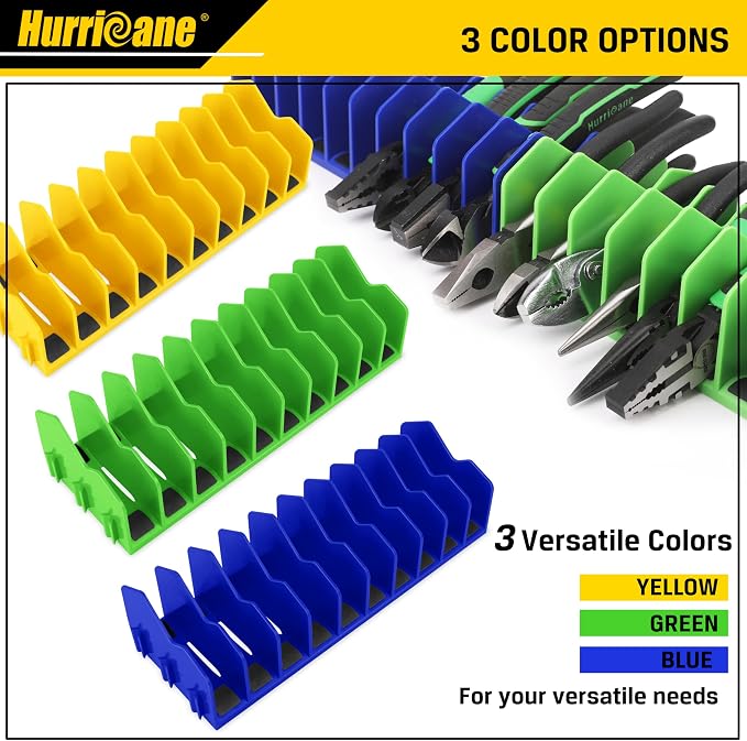 HURRICANE Plier Organizer Rack, 10-Slot Pliers Cutters Rack with Non-Slip Rubber Base, Tool Drawer Toolbox Organizer and Storage, Extendable Design, Fit 3” H, 1 Pack, Yellow