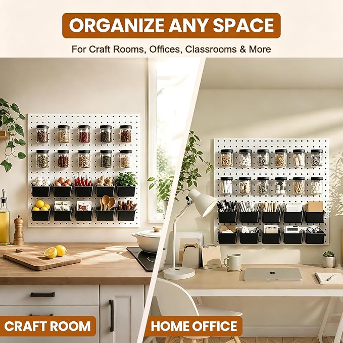 20PCS Pegboard Organizer Accessories, 10 Clear PET Jars with Lids & 10 Open ABS Bins, Fits 1/8” & 1/4” Pegboards, Wall Organizer Set for Garage, Workshop, Craft Room, Office & Home