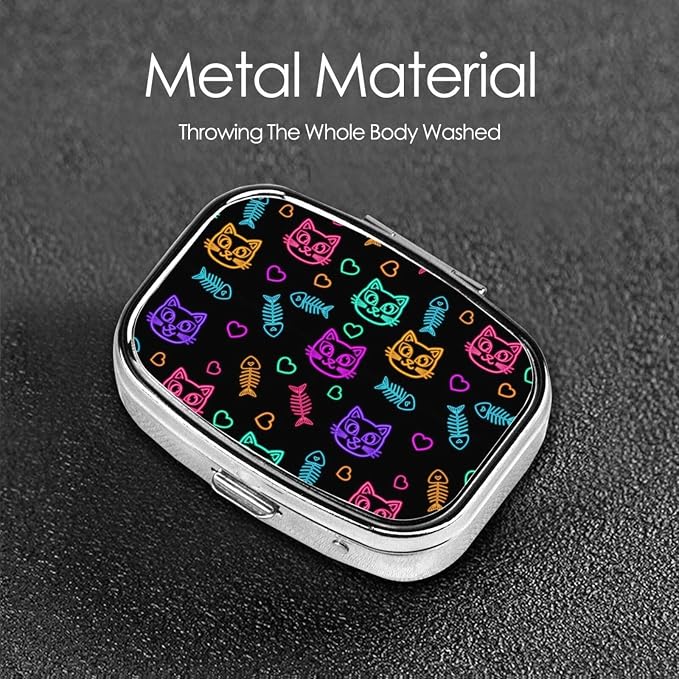 Goth Cute cat and Fish Pill Box Moisture Proof Pill Case Travel Pill Organizer for Pocket Purse, Daily Portable Medicine Box