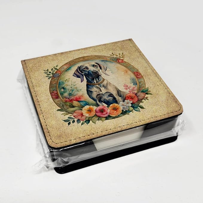 Caroline's Treasures Weimaraner and Flowers PU Leather Note Paper Holder with Artist-Designed Cover, Desk Accessory, Office Gift