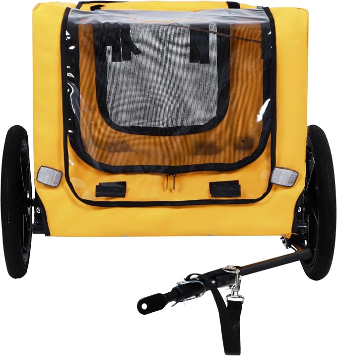 Pet Bike Trailer for Dogs, Foldable Dog Bicycle Trailer Carrier with Quick Release Wheels, Waterproof Oxford Fabric, Safety Leash & Reflective Lights for Small Medium Pets up to 66 lbs