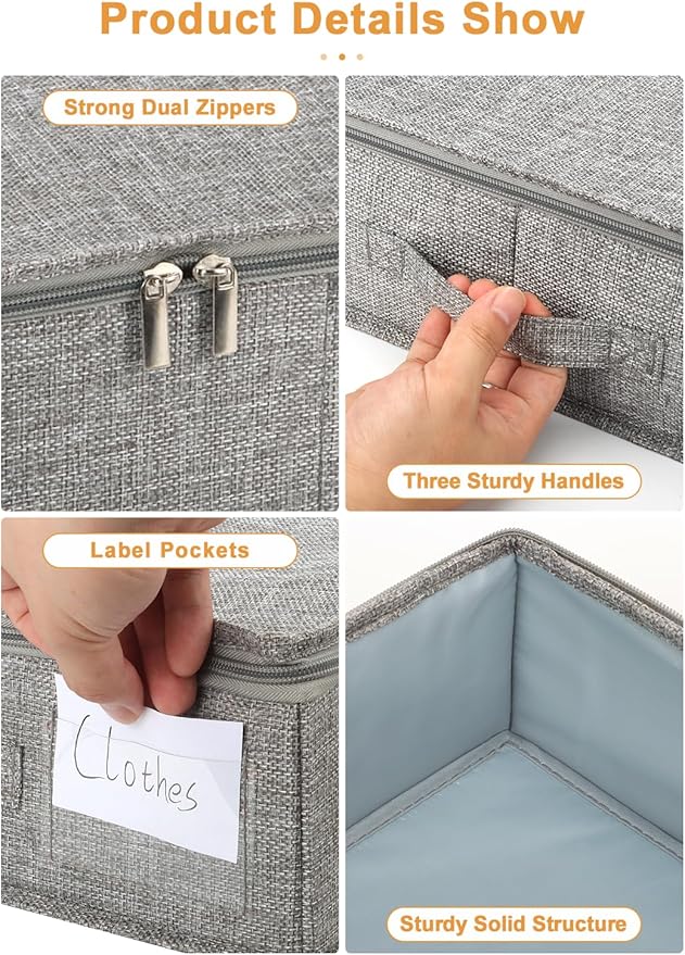 punemi 4.5 in Tall Low Profile Under Bed Storage Containers, 2 Pack, Grey | 40L Structured Clothes Organizer Bin with Reinforced Sides & Bottom, Shallow Design for Clothing & Blankets