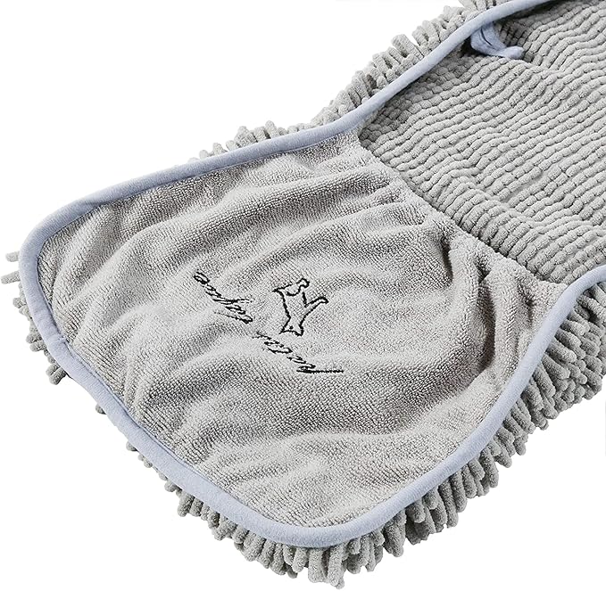 Patas Lague 2 Pack Absorbent Dog Towel for Drying Dogs Large, 35''x15'' Extra Large Microfiber Quick Drying Pet Bath Towel with Hand Pockets, Machine Washable Pet Shammy 2Grey