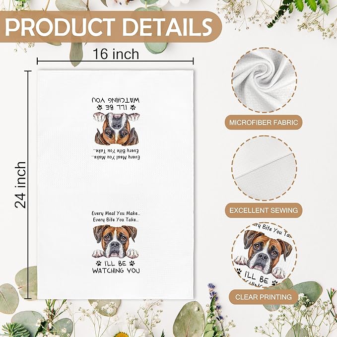 Funny Boxer Dog Kitchen Towels Decor Gifts for Women Men Kids, Boxer Dog Puppy Every Meal You Make Every Bite You Take Dish Hand Tea Towels Accessories Ornament for Kitchen, 16x24 Inch