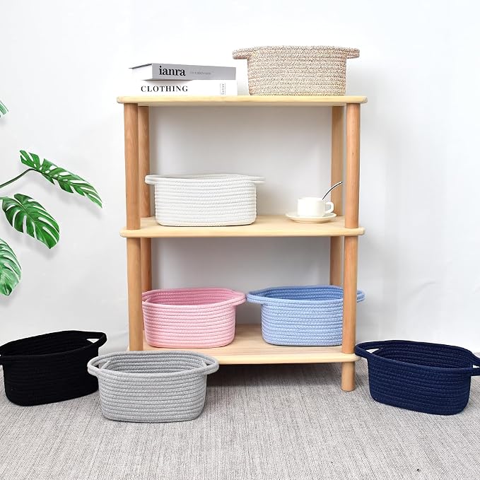 ABenkle Small Storage Basket, Mini Basket, Cute Tiny Cotton Rope Woven Basket, Shelf Basket, Boho Decorative Toy Storage Bin Gift Basket