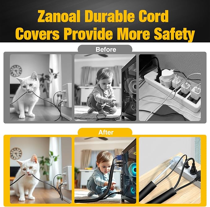 118 Inch Cable Sleeves Sheath,Black Cable Management for USB Cable Power Cord Audio Video Cable,Braided Wire Loom Tubing Cord Protectors from Pets No Chew(3/4"-10ft)