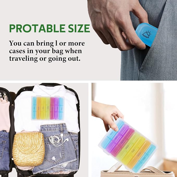 Weekly Pill Organizer 3 Times a Day, 7-Day Pill Boxes, Monthly Medication Organizer 21 Days Portable Compartments & Moisture-Proof Outer Case for Vitamins, Fish Oils, Supplements (White)