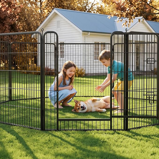 Metal Dog Playpen - 40" Height 8 Panels Foldable Exercise Pen for Dogs Indoor/Outdoor Pen with Door for Pet Animals Portable Pet Playpen Polygon Dog Enclosure (Black)