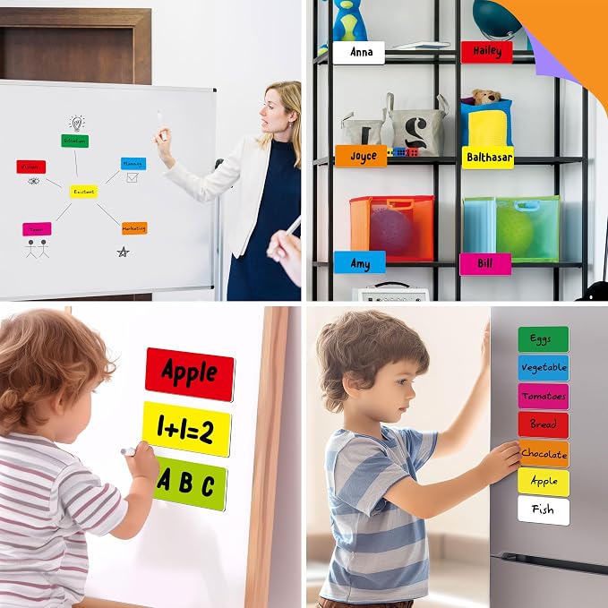 42 PCS Magnetic Name Tag Labels, 7 Colors Dry Erase Reusable Name Stickers for Whiteboard, Locker, Fridge, Metal Surfaces, School Office Home (Each Measures 2" x 4")