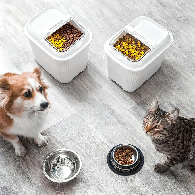 Blushtier 4 Pack Sugar Storage Containers Flour Bin with Wheels Large Pet Dog Food Storage Boxes Measuring Cup Sealed Transparent Flip Lid Portable Household Rice Container Set(30 Lbs)