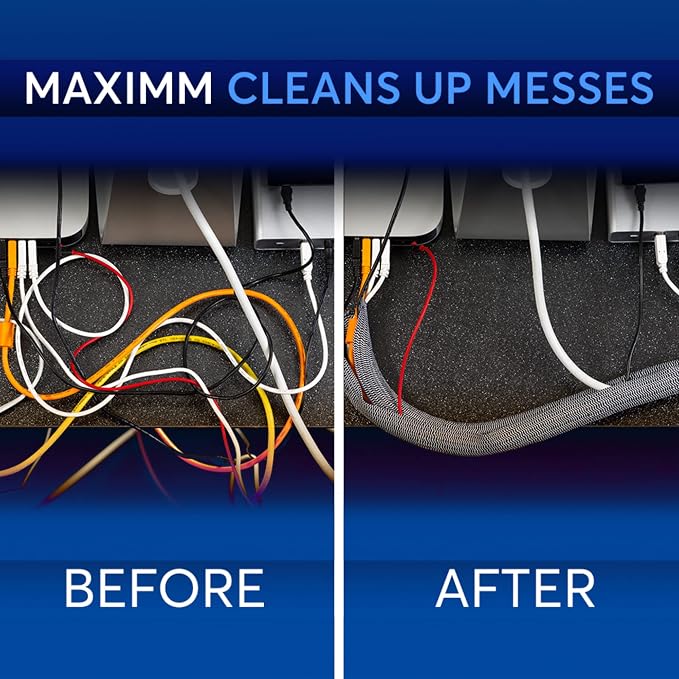 Maximm Cable Management Wire Loom 10ft 1 Inch Black and White Split Cord Protector 2 Pack