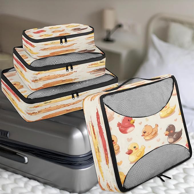 Packing Cubes for Travel, Funny Duck Travel Luggage Packing Organizers for Women Men, Large Custom Toiletries Bag for Cosmetics Toiletries, Duck Animal