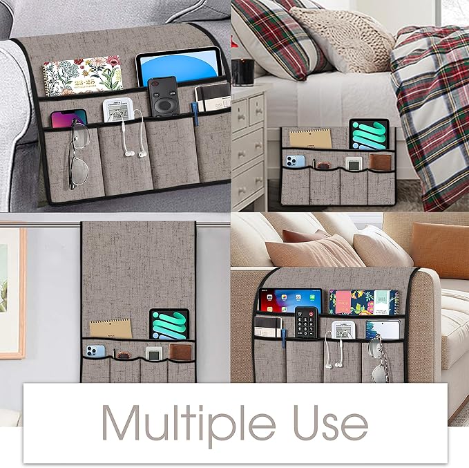 Joywell Armrest Organizer Remote Holder, Moonbeam | For Recliner Armchair, Couch Sofa Arm Chair Caddy, 6 Pocket Storage, For Magazine, iPad, Phone