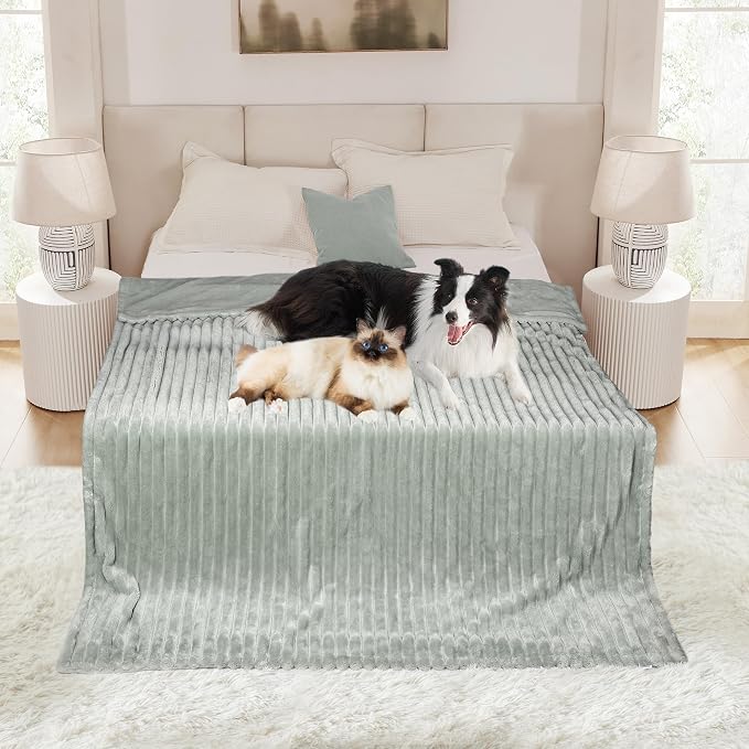 Waterproof Pet Blanket for Large Dogs & Cats - Reversible Calming Plush, Washable Furniture Cover for Couch, Bed, Car Seat, Blocks Leaks, Stains & Pet Fur (Green, 60"x80")