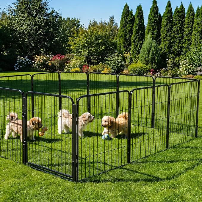 Outdoor Dog Playpen - 24 inch, 20 Panels for Small and Puppy Size Dogs - Heavy Duty Metal Pet Fence with Black Anti-Rust Coating - Portable Exercise Play Pen for RV, Camping, and Yard