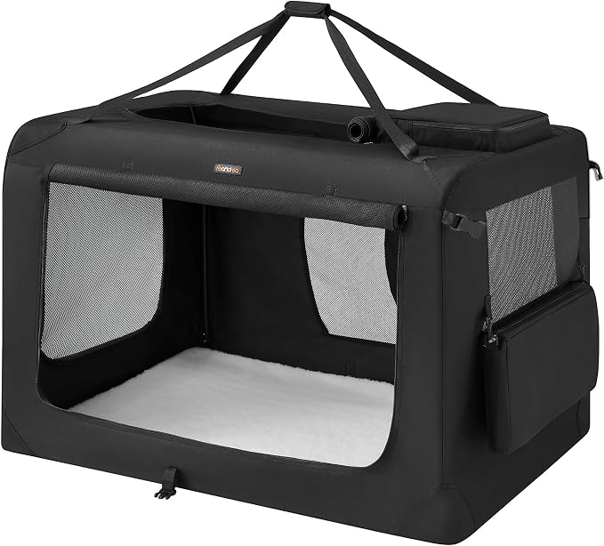 Feandrea Collapsible Soft Dog Crate, Portable Travel, 48 Inches | Dog Carrier Kennel with Safety Zippers for Living Room, Car, Travelling, Black UPDC12H