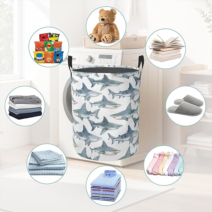 Laundry Hamper Foldable Oxford Cloth Shark Laundry Basket With Handle Portable Clothes Storage Organizer Basket Storage Bag For Laundry Room/Bedroom/Bathroom