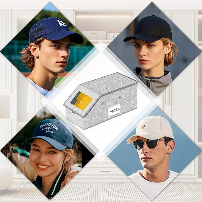 Hat Organizer for Baseball Caps 1PCS Stackable Storage with Clear Window Lid, Flip-Top Access, Space-Saving Hat Box for Closet, Breathable Fabric (Grey)