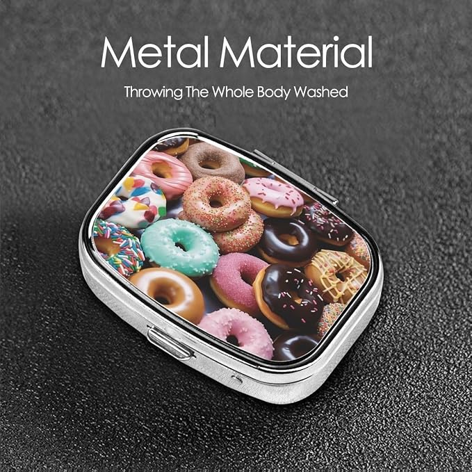 Square Pill Box Donuts Pill Case for Purse & Pocket 3 Compartment Pill Organizer Portable Travel Pillbox Medicine Pill Holder Container for Daily Vitamin Cod Liver Oil Storage
