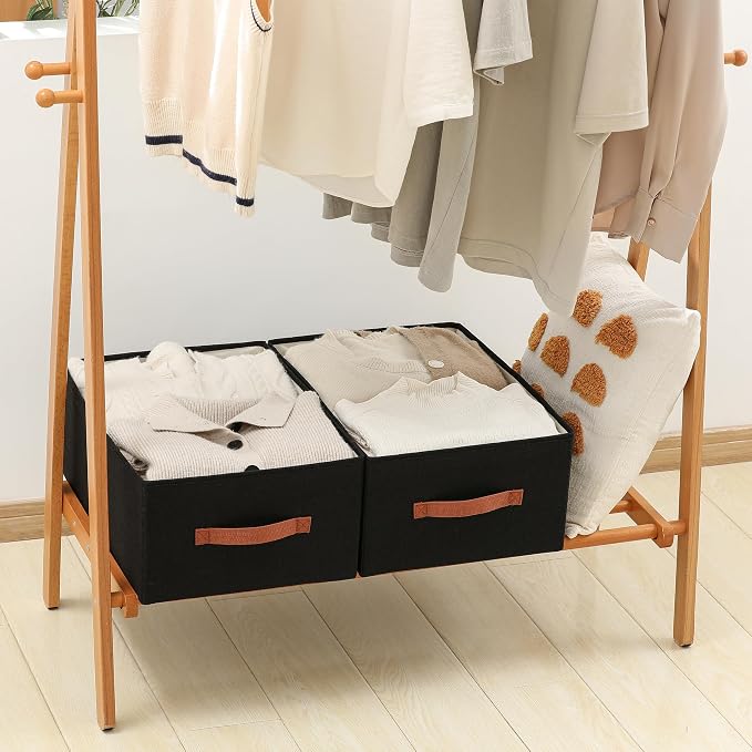 linen closet organizers and storage, 3 Pack Large Storage Baskets, Washable, Clothing Storage Bins with Handle, Closet Organizer for Storage Sweater,Sheets (Black, 18½"x13½x8½)