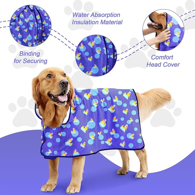 NACOCO Dog Bathrobe Towel Microfiber Pet Drying Robes Moisture Absorbing Towels Coat for Dog and Cat(Yellow Duck,L)