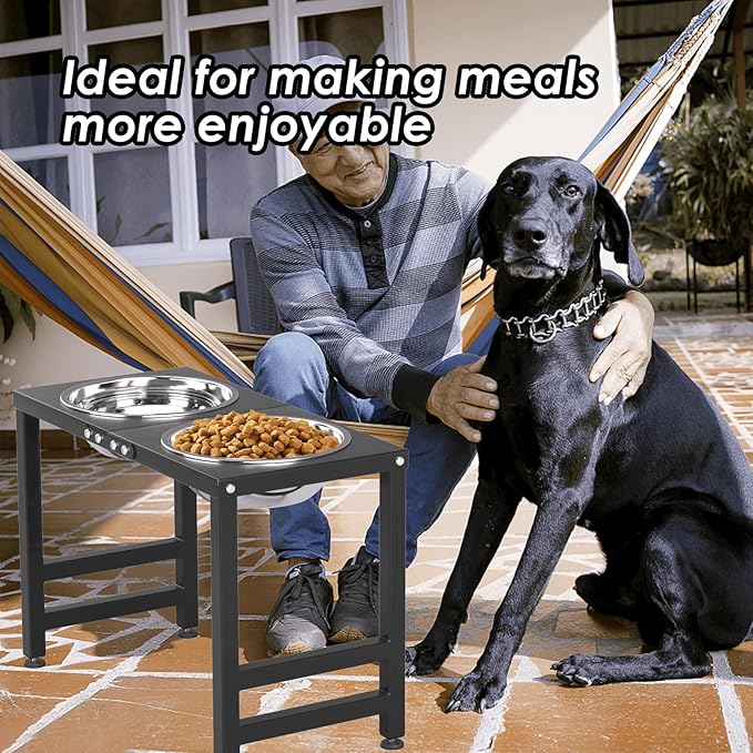 ADENGL Metal Elevated Dog Bowl for Large ๐๐๐ซ๐ ๐ Raised Bowl Stand with Sprill Proof Mat and 2000ML Pet Bowls, Food & Water Bowls 16" Tall Dog Feeder for Large Breed