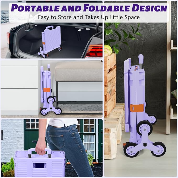 Foldable Utility Cart Collapsible Crate Rolling Carts with Stair Climbing Wheels Rolling Tote Basket Teacher Cart with Lid Wear-Resistant 360°Rotate Wheel Noiseless for Shopping Grocery Office