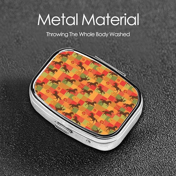 Mini Pill Organizer Moisture-Proof Design Daily Vitamin Case Compact Purse Carry Essential, Horse Red Plaid