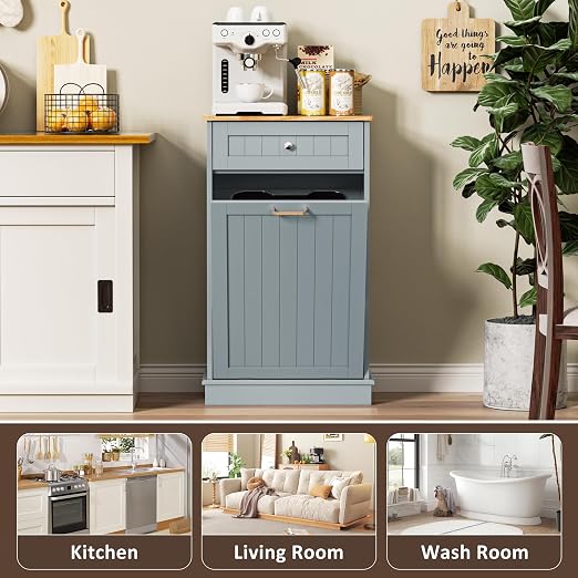 Spurgehom Trash Can Cabinet 13 Gallon, Garbage Cabinet with Drawer