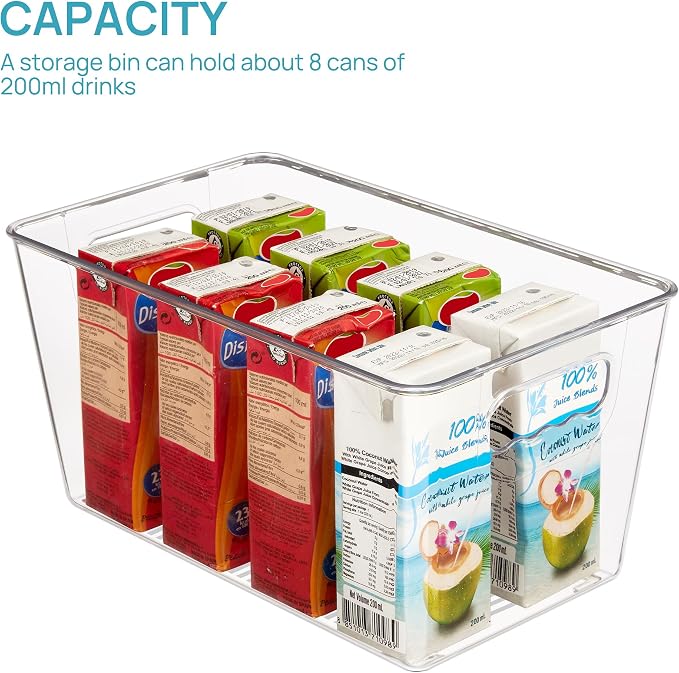 Vtopmart 6 Pack Clear Storage Bins, Pantry Cabinet Organizer Bins, Medium | Plastic Pantry Storage Bins with Handle, Storage Containers for Fridge, Cabinet, Kitchen, Countertops, Cupboard, Freezer