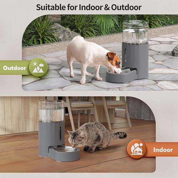 JUNSPOW Cat Water Dispenser and Stainless Steel Bowl, Automatic Gravity Water Dispenser for Cats or Small Medium Size Dogs, Large Capacity, Easy to Clean and Safe for Pets