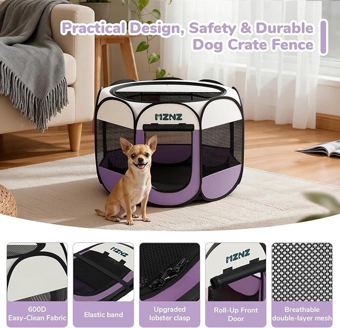 Dog Cat Small Animal Puppy Playpen Crate, Small, Purple | Portable Pop Up Pet Cage Enclosure Tent Kennel Indoor Outdoor with Carrying Case, No Assembly, Camping Use