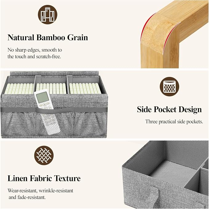 Bamboo Diaper Caddy Cart with Wheels - 3-Tier Rolling Storage,Grey | Removable bins, side pockets, sturdy handle, smooth wheels. For nursery, living room, laundry, pet. Natural bamboo, versatile